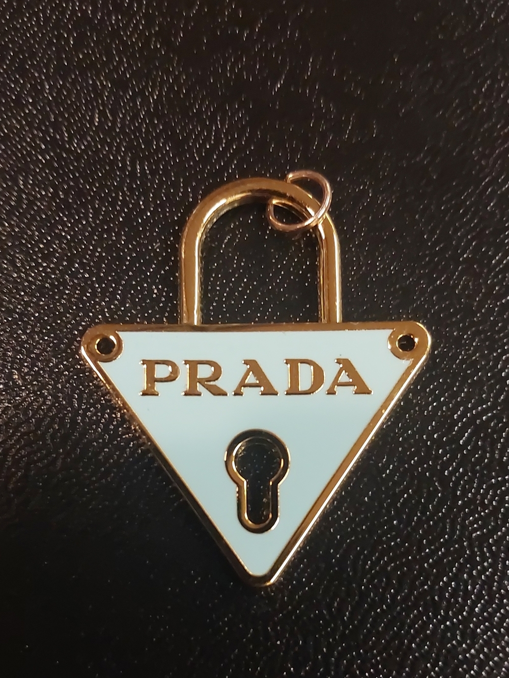 Prada Gold & Light Blue Triangle Padlock Charm - Women Jewelry
